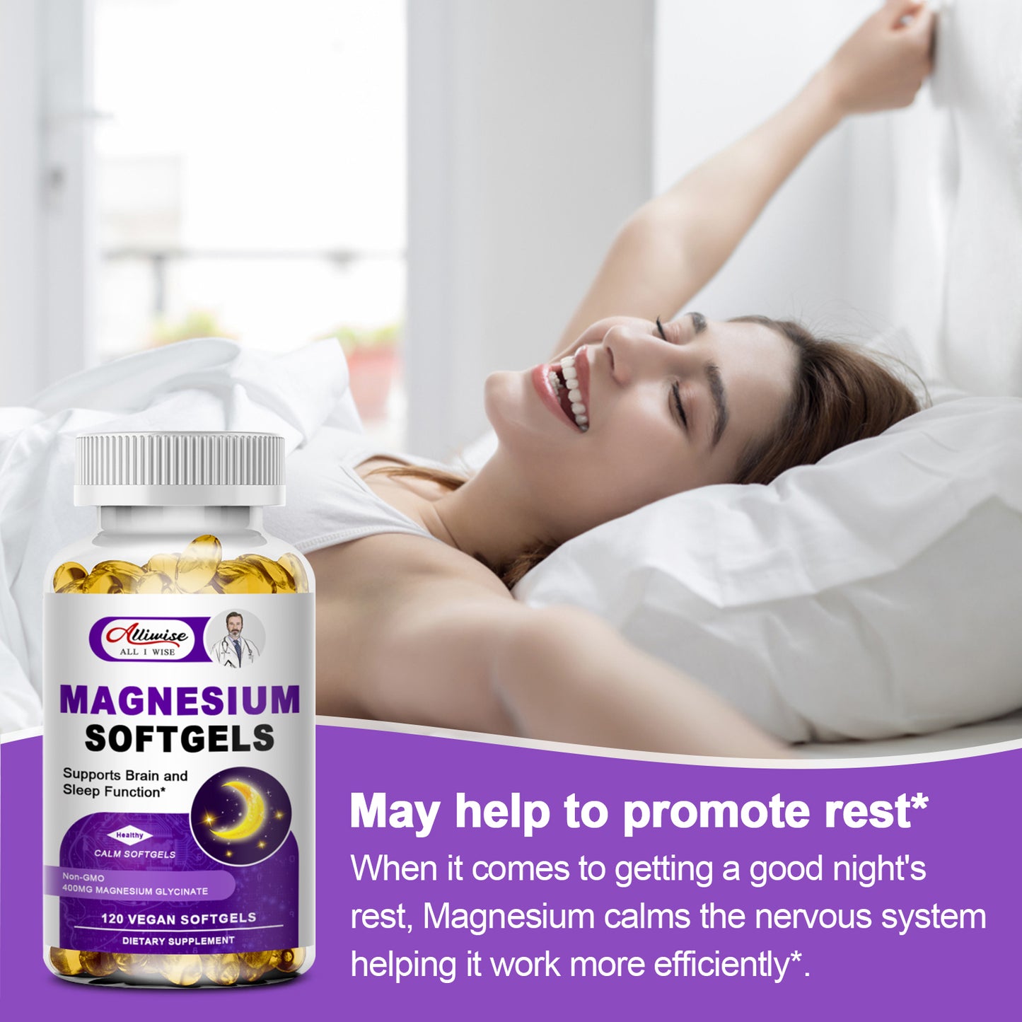 High Absorption Magnesium Glycinate 400mg Softgels Supplement, 400 mg Elemental Magnesium with 100mg Calcium - Highly Bioavailable - with Vitamin D3 & K2, for Sleep, Mood, Brain Support