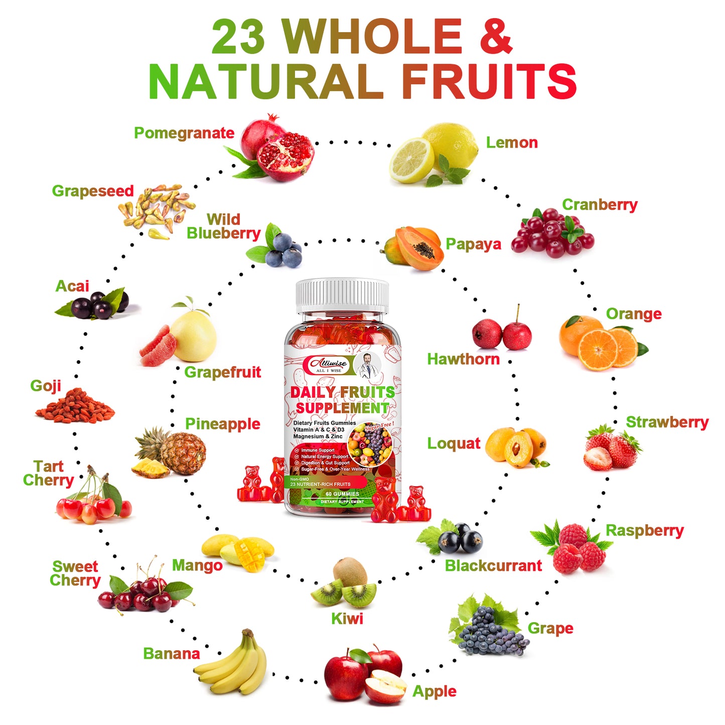 Sugar-Free Fruits and Veggies Organic Gummies Supplement, Multi-Vitamins & Minerals in Gummies, Natural Fruits and Vegetables Supplement, Immunity & Antioxidant & Energy Supplements for Women & Men