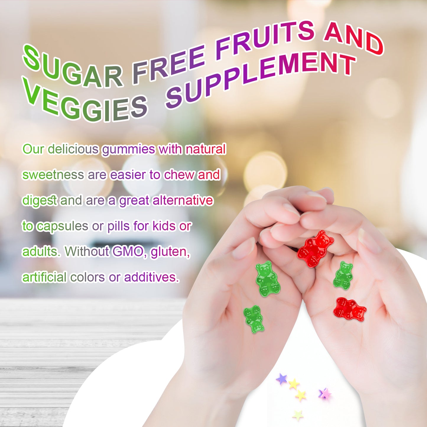 Sugar-Free Fruits and Veggies Organic Gummies Supplement, Multi-Vitamins & Minerals in Gummies, Natural Fruits and Vegetables Supplement, Immunity & Antioxidant & Energy Supplements for Women & Men