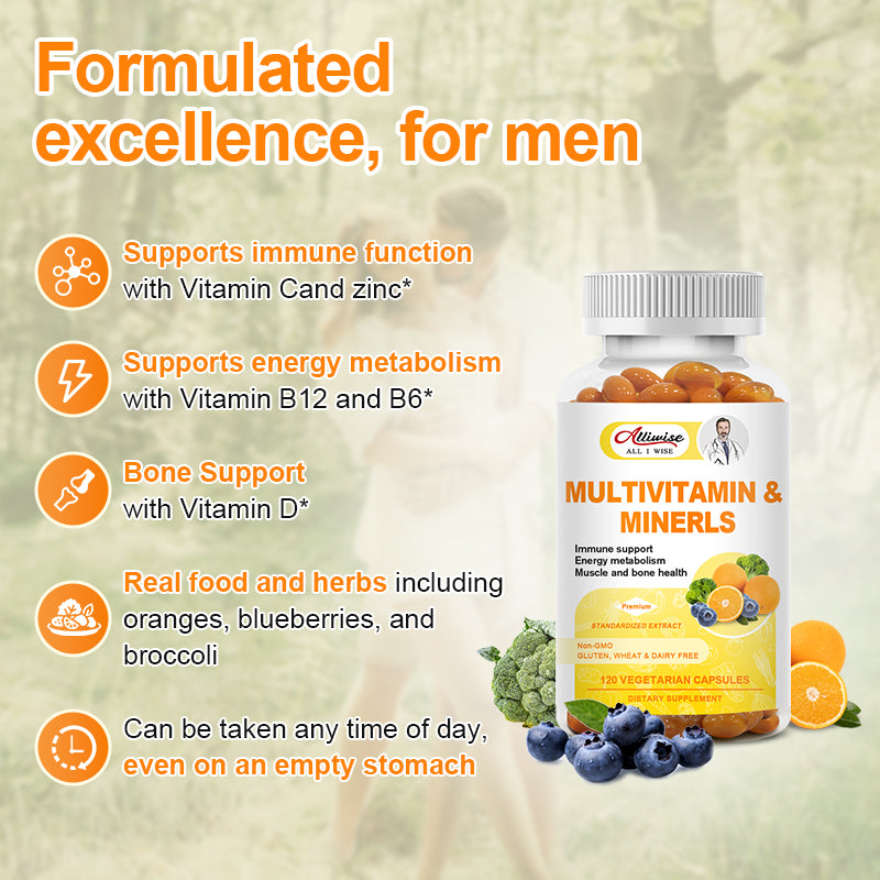 Multivitamin & Minerals Capsules with Iron, Methylfolate, Zinc 15mg, Vitamin D3 10mcg & K 32mcg To Improve Immunity Boost Energy Healthy Hair & Skin & Nails for Women