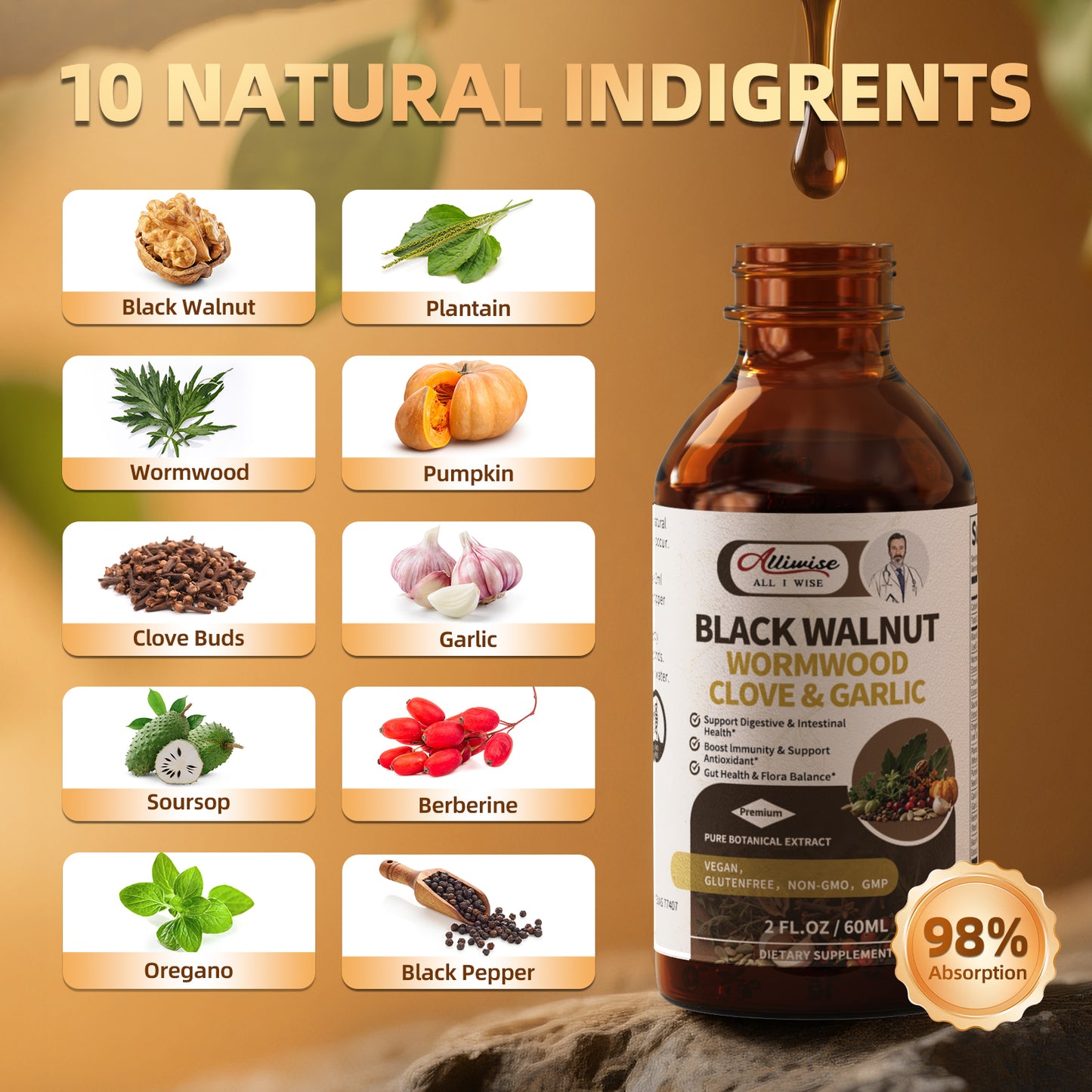 Parasite Cleanse Tincture Extract-Wormwood,Black Walnut Hull, Clove,Best Quality