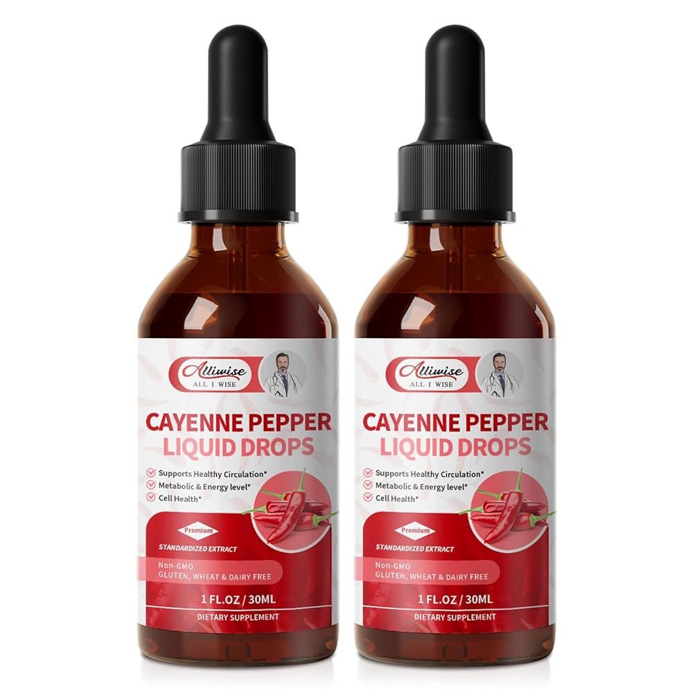 Cayenne Pepper Drops Supplement Liquid,with Hawthorn,Beet,Ginseng,Centella Asiatica,Grape,Turmeric for Energy,Circulation