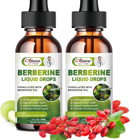 2 Pack Organic Berberine Supplement Liquid Drops - Premium Berberine HCL 1500mg with Pure Ceylon Cinnamon-7 in 1 Natural Ingredients - Supports Immune System & Digestive System-2 Fl Oz