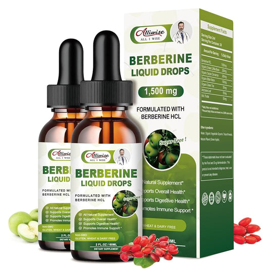 Organic Berberine Supplement Liquid Drops - Premium Berberine HCL 1500mg with Pure Ceylon Cinnamon-7 in 1 Natural Ingredients - Supports Immune System & Digestive System