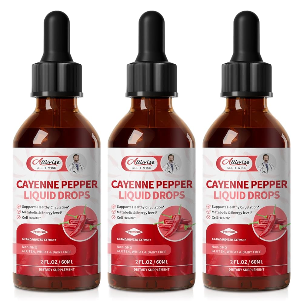 Cayenne Pepper Drops Supplement Liquid,with Hawthorn,Beet,Ginseng,Centella Asiatica,Grape,Turmeric for Energy,Circulation
