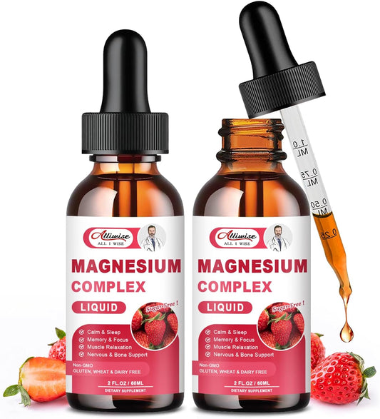 2 Pack Triple Magnesium Complex Liquid Drops Blend with Magnesium Glycinate 500mg, Malate and Taurate for Max Bio-Availability | High Absorption | Vegan, Non-GMO | Nerv, Relaxation, Muscle & Sleep