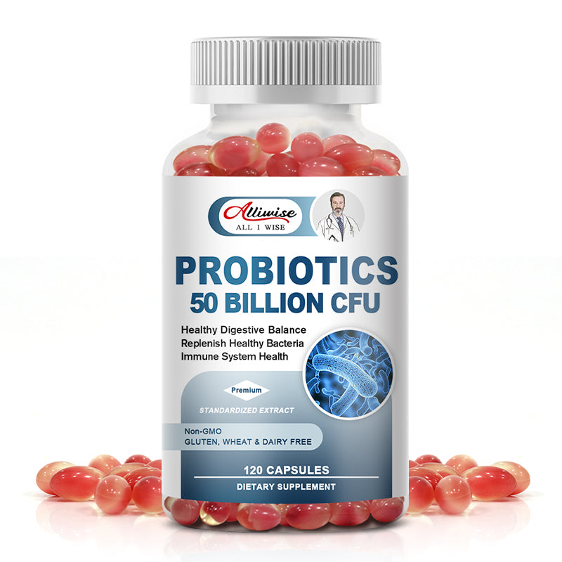 Alliwise Digestive Probiotic Soft Capsules 50 Billion CFU Daily Supplement Supports Immune/Digestive/Prostate/Gut Health and Respiratory Health For Man & Woman