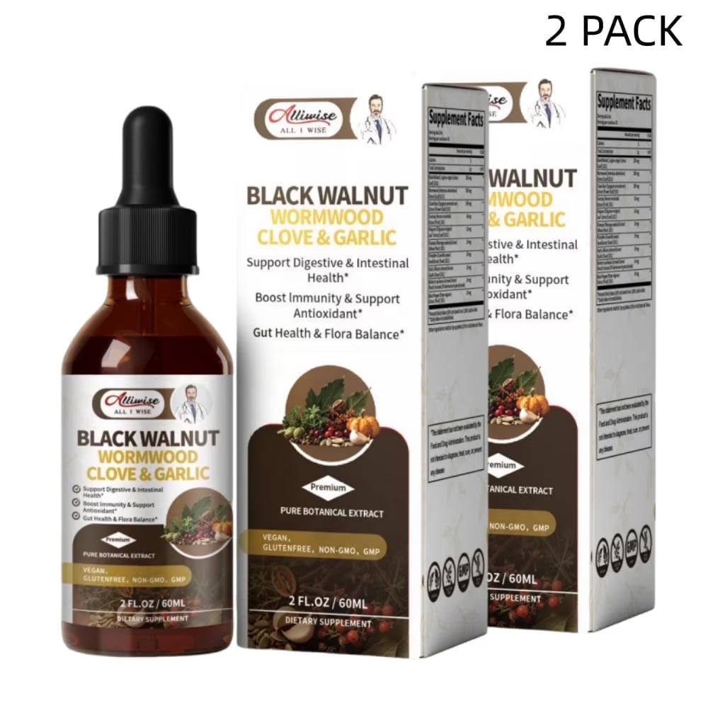Black Walnut Wormwood Tincture – Rapid Gut Cleanse & Digestive Health with Oregano Garlic & Berberine, Wormwood Organic Tincture - Vegan & Sugar Free - 4 fl oz, 2 Pack
