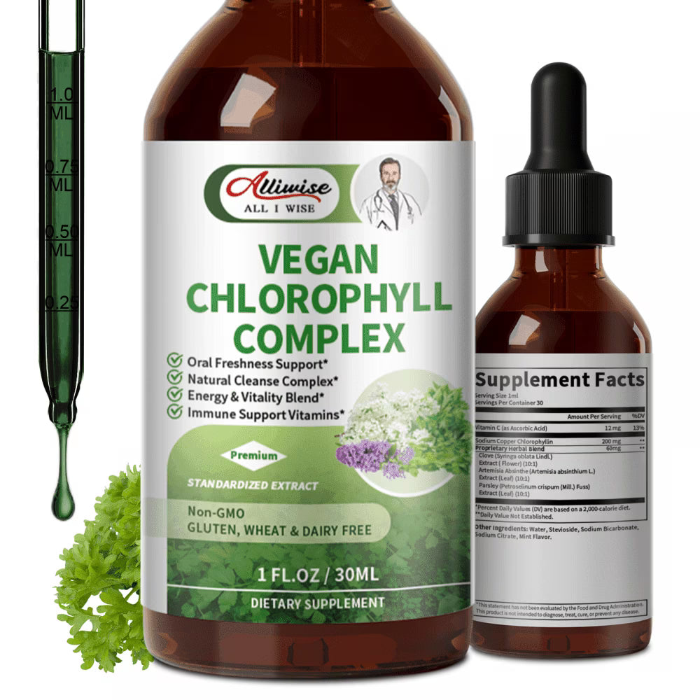 Chlorophyll Liquid Drops - 4X Concentrated, Supports Natural Cleansing & Immune Health, Skin & Gut Health, Vegan, Sugar-Free, 1 FL.OZ