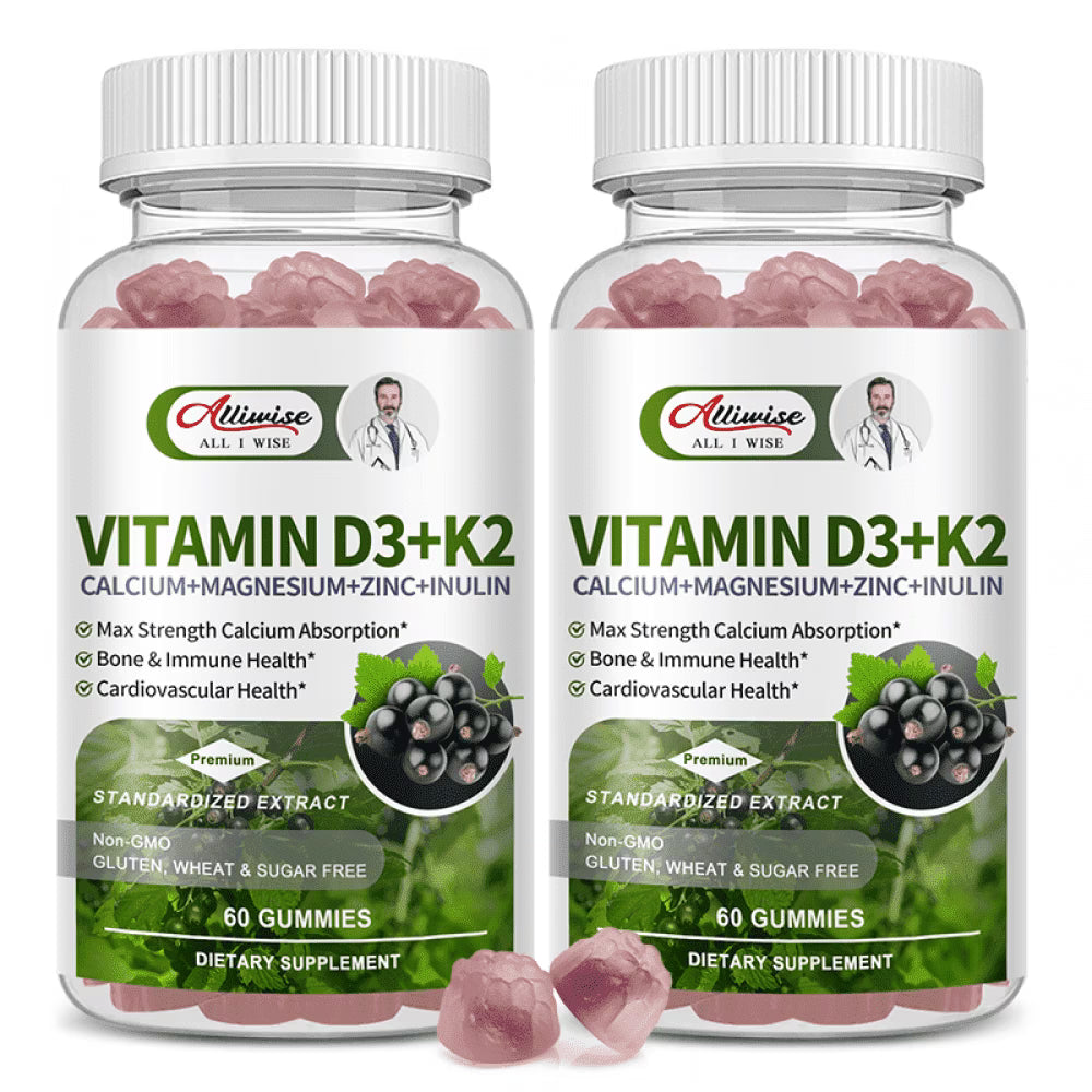 Vitamin D3 K2 Gummies - 10,000 IU of D3 + 200 mcg MK7 - Supports Healthy Bone,Heart & Calcium Absorption,& Immune Health - Non-GMO,Sugar-Free,120 Ct,2 Pack