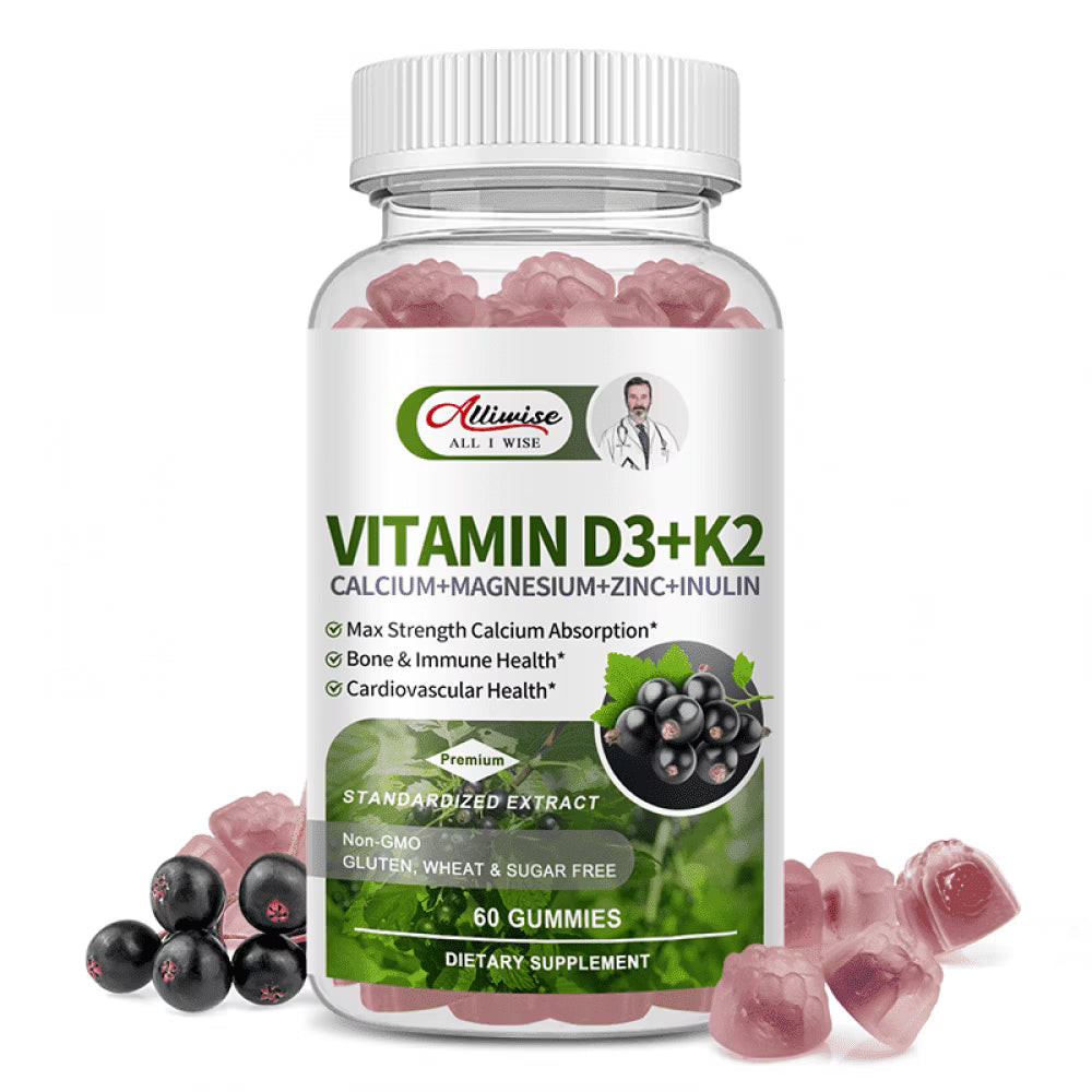 Vitamin D3 K2 Gummies - 10,000 IU of D3 + 200 mcg MK7 - Supports Healthy Bone,Heart & Calcium Absorption,& Immune Health - Non-GMO,Sugar-Free,60 Ct