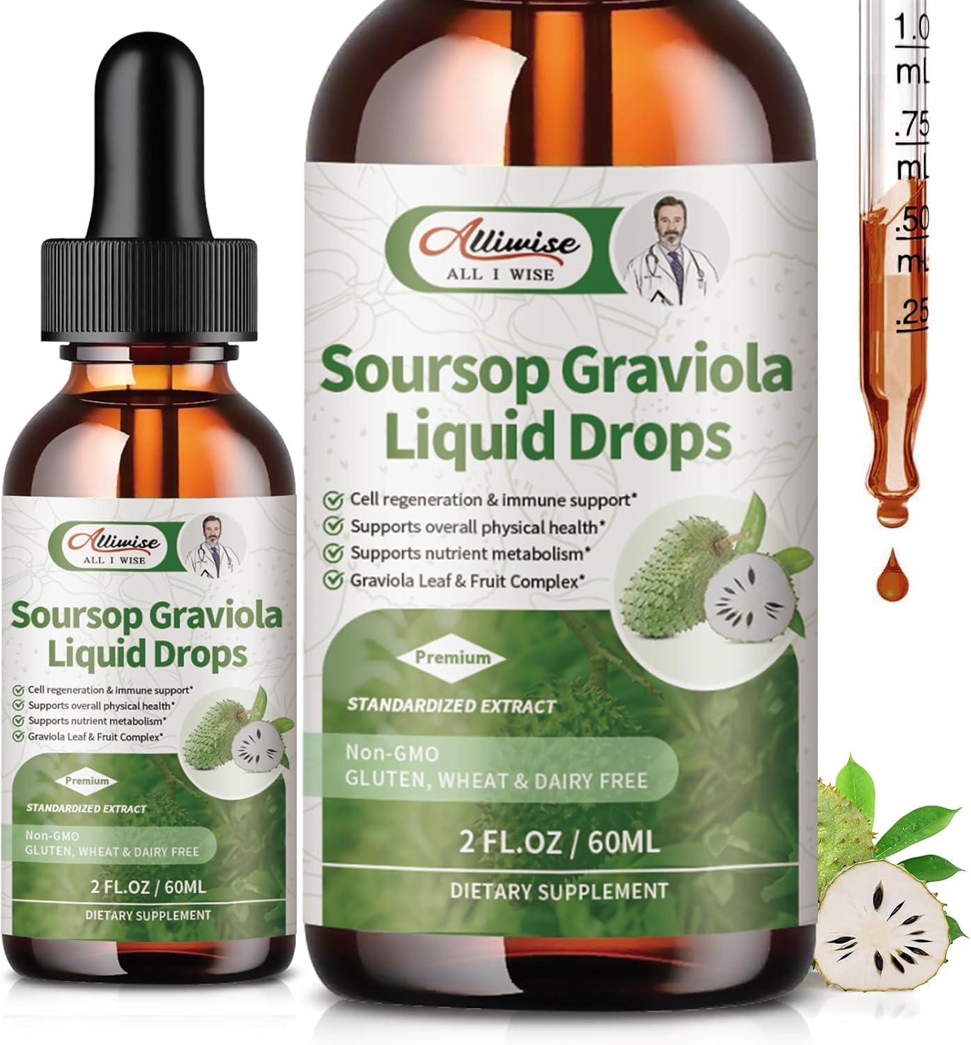 Soursop Liquid Drop for Cell regeneration & Immune support-Vegan Soursop Bitters Liquid,99% High Absorption form Soursop Leaf & Fruit Complex-4 Fl Oz