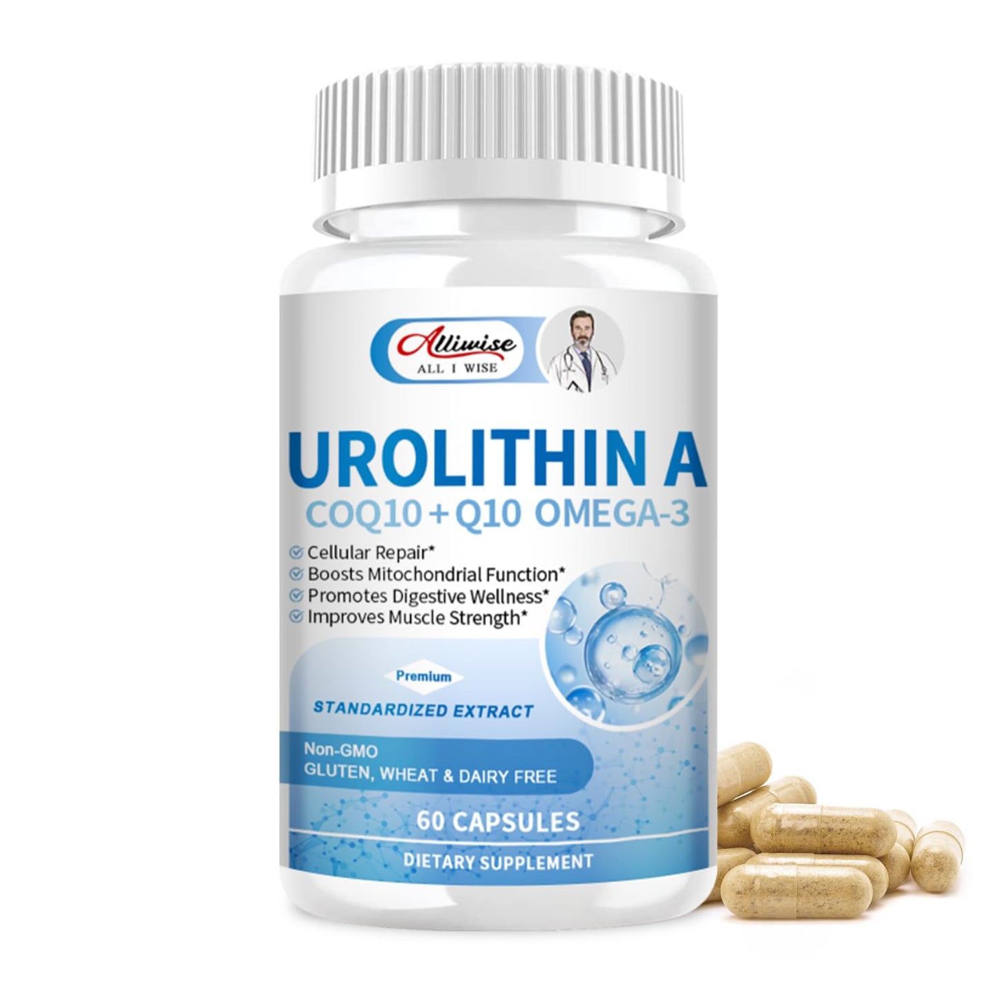 Urolithin A Supplement 1500mg,with NAD+, CoQ10, Omega-3 & Probiotics for Mitochondrial,Cellular Health,Digestive & Gut Health