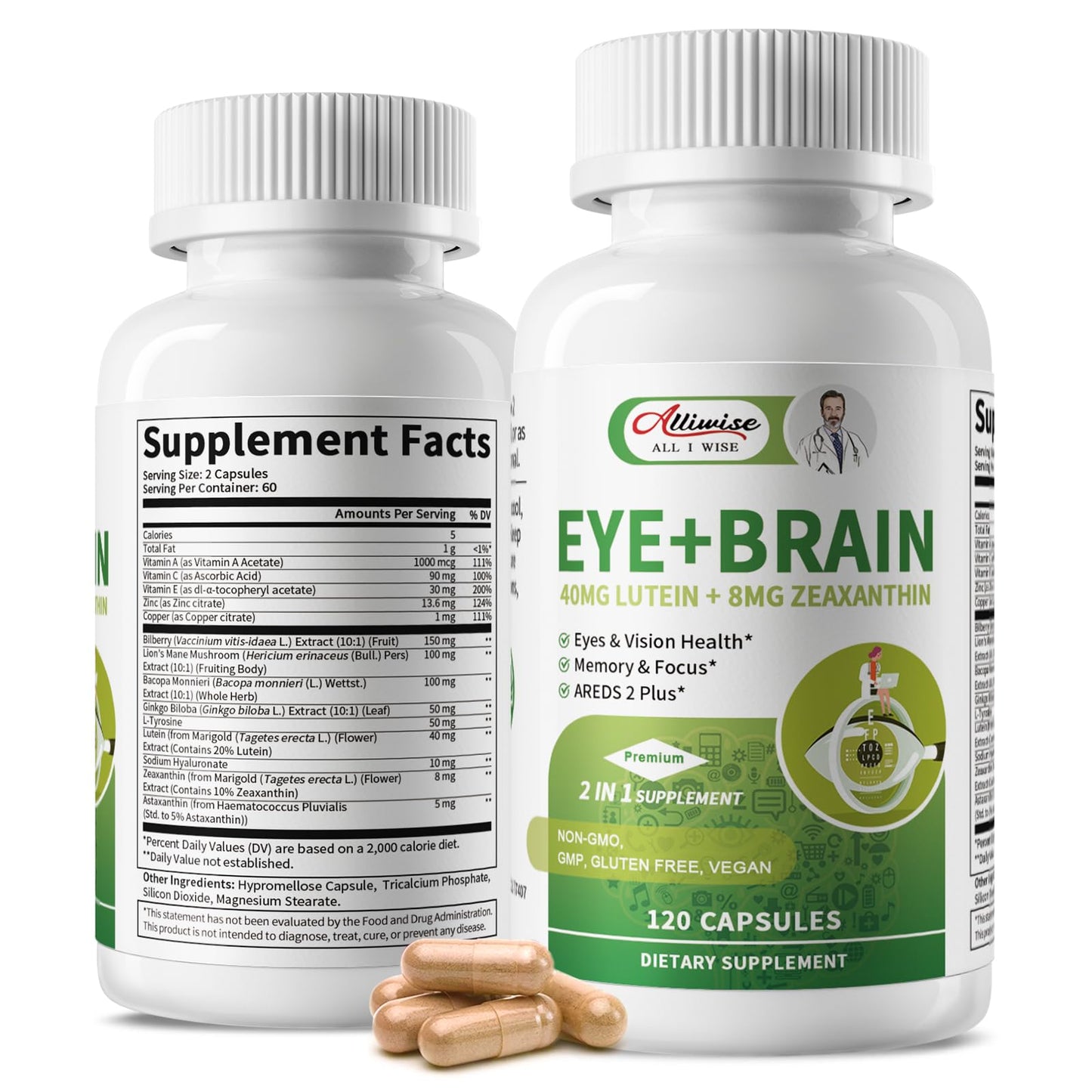 2 Pack Lutein Eye Vitamins 14 in 1 Supplement Eye Vitamins for Ocular Health, Dry Eye Support, Memory & Focus Supplement, Contains Zeaxanthin, Zinc, Vitamins A/C/E, 240 Capsules Total