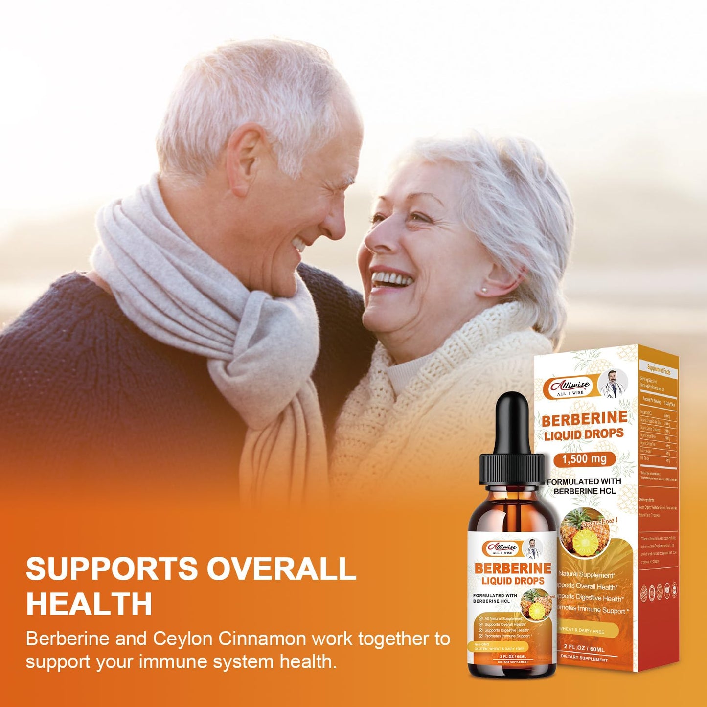 Organic Berberine Supplement Liquid Drops - Premium Berberine HCL 1500mg with Pure Ceylon Cinnamon-7 in 1 Natural Ingredients - Supports Immune System & Digestive System