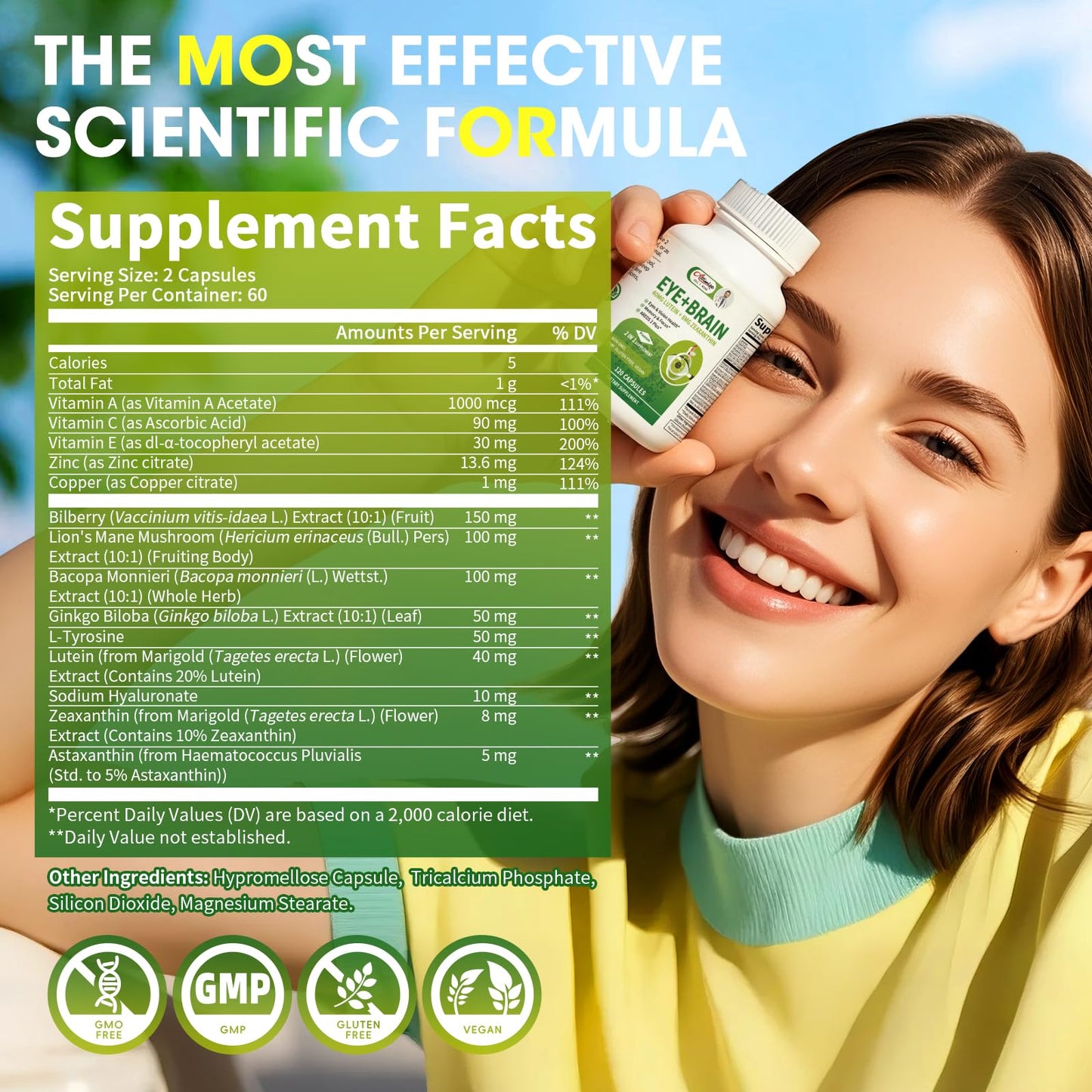2 Pack Lutein Eye Vitamins 14 in 1 Supplement Eye Vitamins for Ocular Health, Dry Eye Support, Memory & Focus Supplement, Contains Zeaxanthin, Zinc, Vitamins A/C/E, 240 Capsules Total