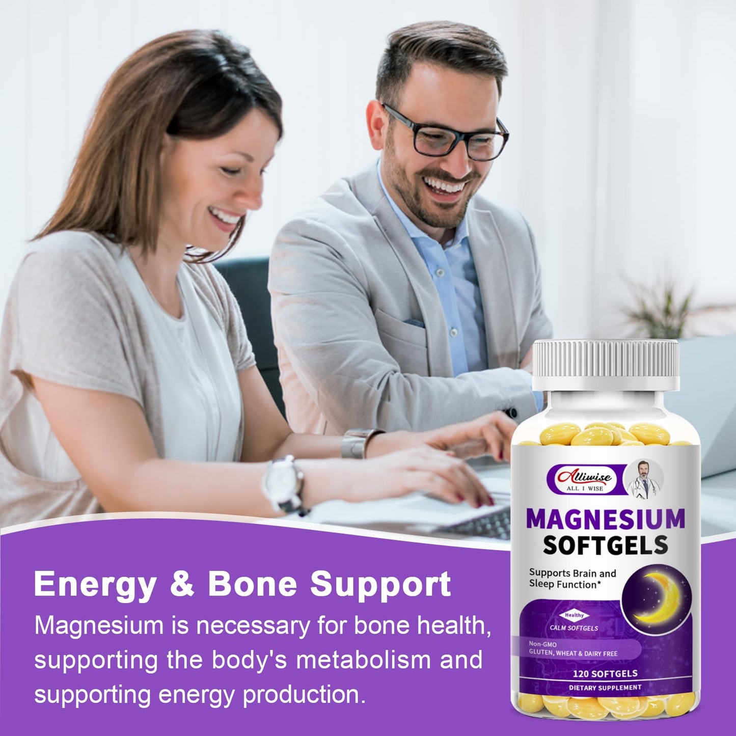 High Absorption Magnesium Glycinate 400mg Softgels Supplement, 400 mg Elemental Magnesium with 100mg Calcium - Highly Bioavailable - with Vitamin D3 & K2, for Sleep, Mood, Brain Support