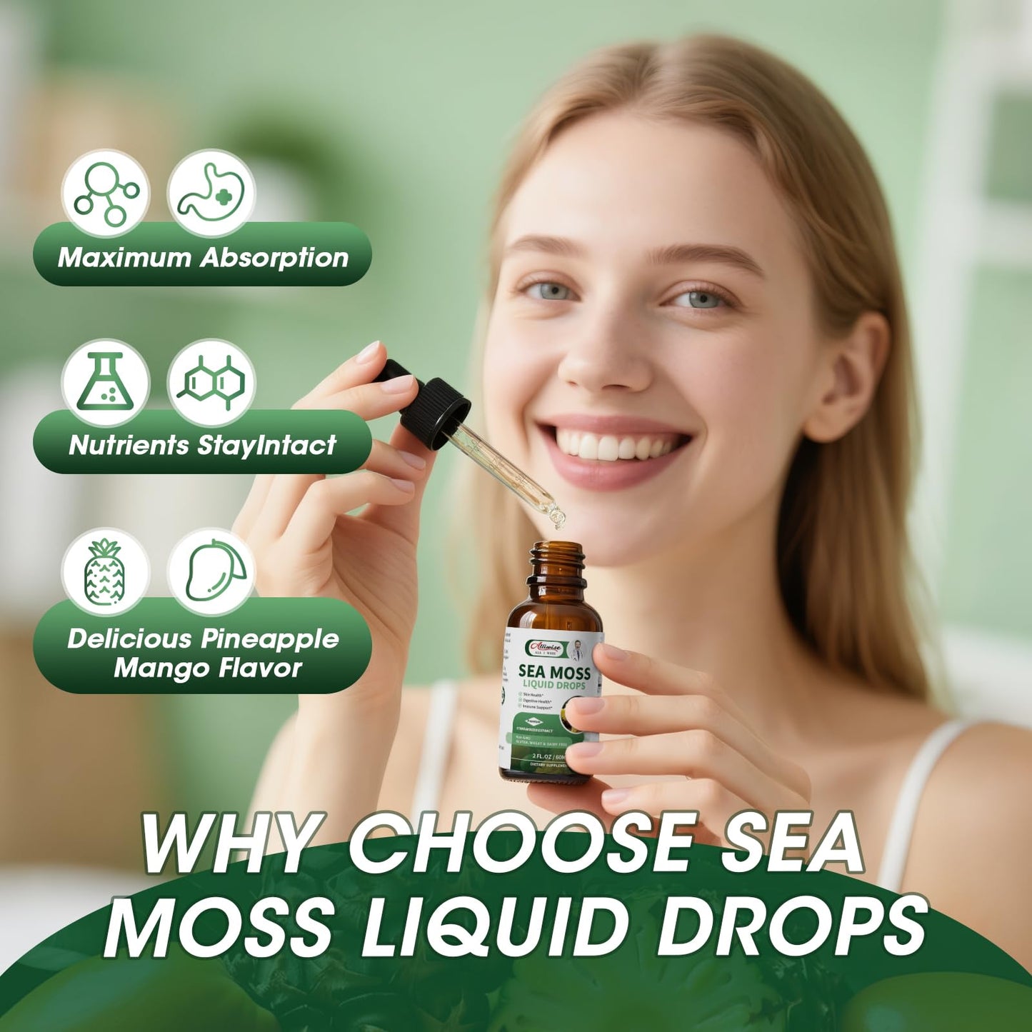 Irish Sea Moss Liquid Drops | 10-in-1 Multi-Action Gel with Hyaluronic Acid & Vitamins | Immune, Digestive, Skin, Hair & Energy Support | 2 Fl Oz
