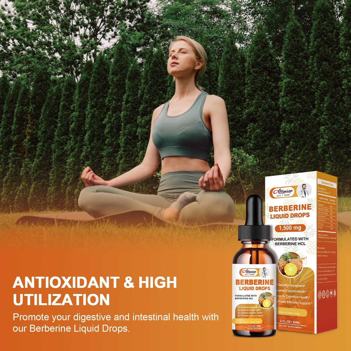 Organic Berberine Supplement Liquid Drops - Premium Berberine HCL 1500mg with Pure Ceylon Cinnamon-7 in 1 Natural Ingredients - Supports Immune System & Digestive System