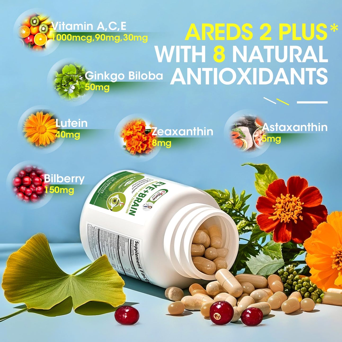 Lutein Eye Vitamins 14-in-1 | Supports Eye Health, Dry Eye, Memory & Focus | Vitamins A/C/E, Zeaxanthin & Zinc | 120 Capsules