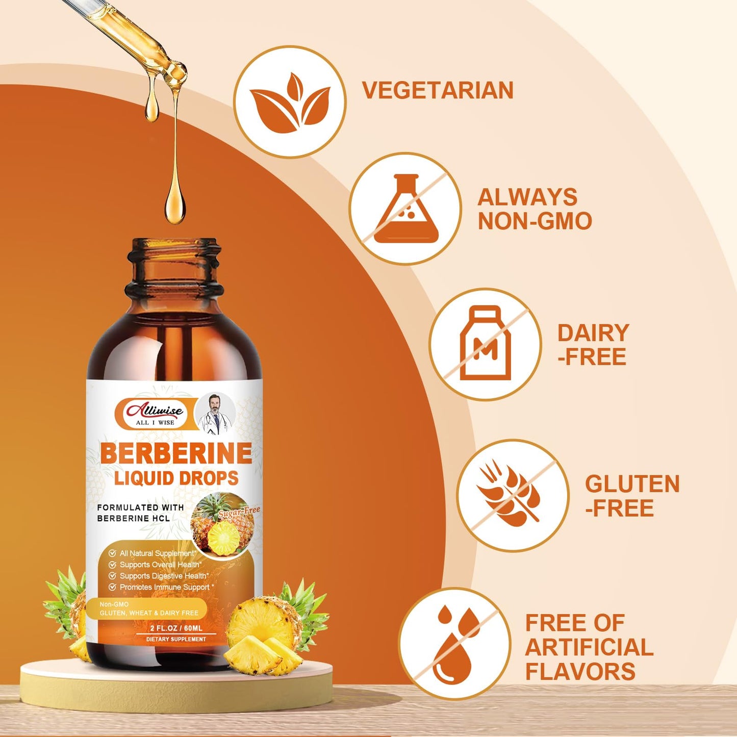 Organic Berberine Supplement Liquid Drops - Premium Berberine HCL 1500mg with Pure Ceylon Cinnamon-7 in 1 Natural Ingredients - Supports Immune System & Digestive System
