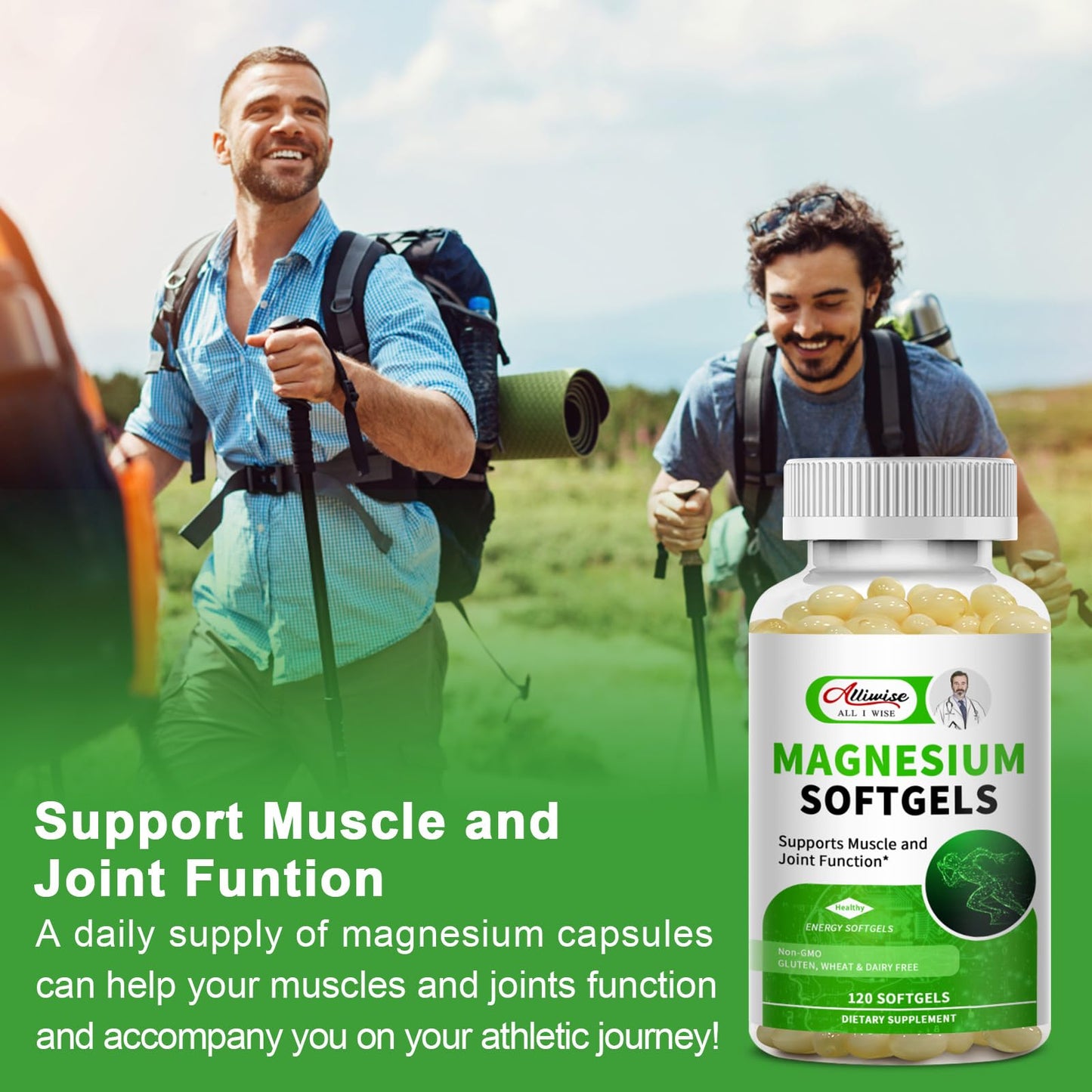 Magnesium Glycinate Supplement, High Absorption Dietary Supplement for Muscle, Heart, Nerve and Bone Support, Gluten Free, Non GMO, 120 Capsules, 60 Day Supply