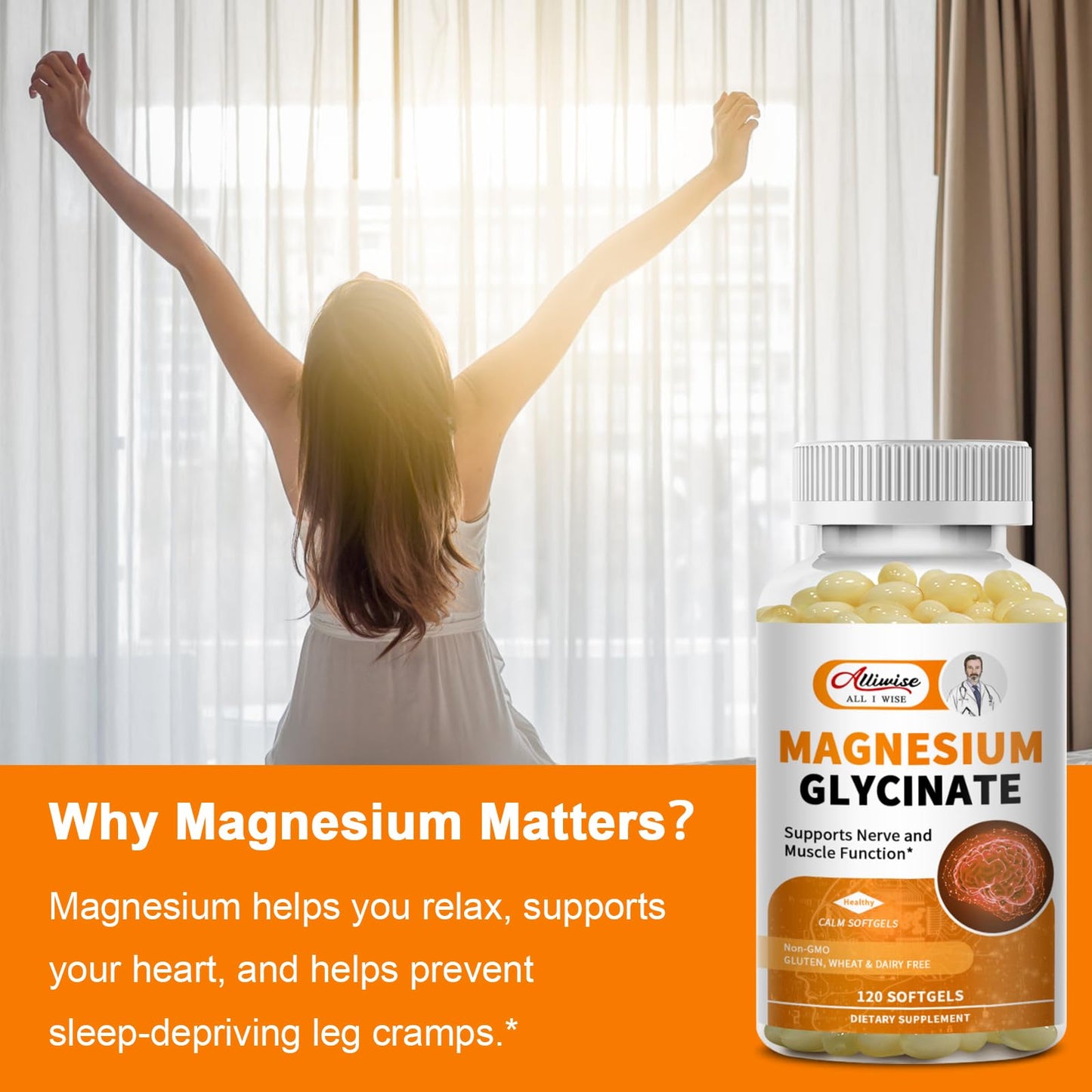 Magnesium Supplement Softgels, Easy Absorption Magnesium Glycinate 400mg with Vitamin B6,D3, High Bioavailability Magnesium for Sleep & Calm Support, Nervous, Muscle & Bone Health