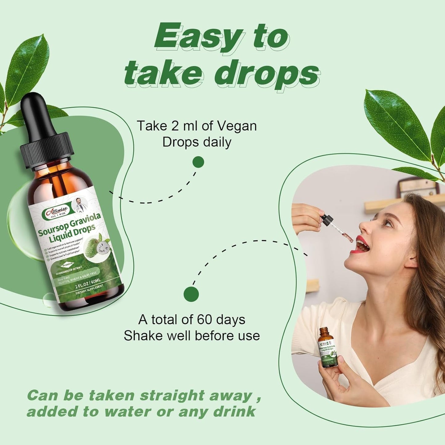 Soursop Liquid Drop for Cell regeneration & Immune support-Vegan Soursop Bitters Liquid,99% High Absorption form Soursop Leaf & Fruit Complex-4 Fl Oz
