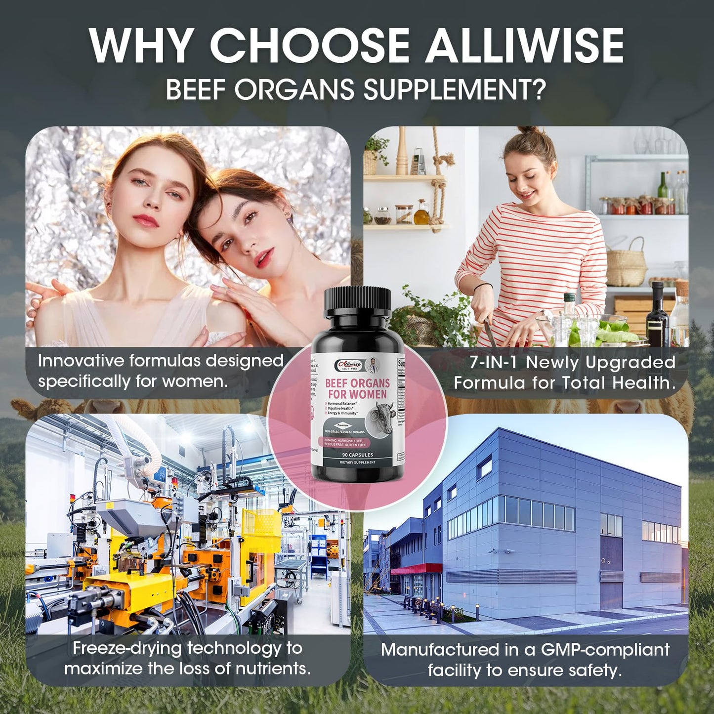 Women’s Beef Organ Supplement – 7-in-1 Grass Fed Formula with Liver, Uterus, Heart & More | Hormonal Balance & Digestive Support* | 90 Capsules**