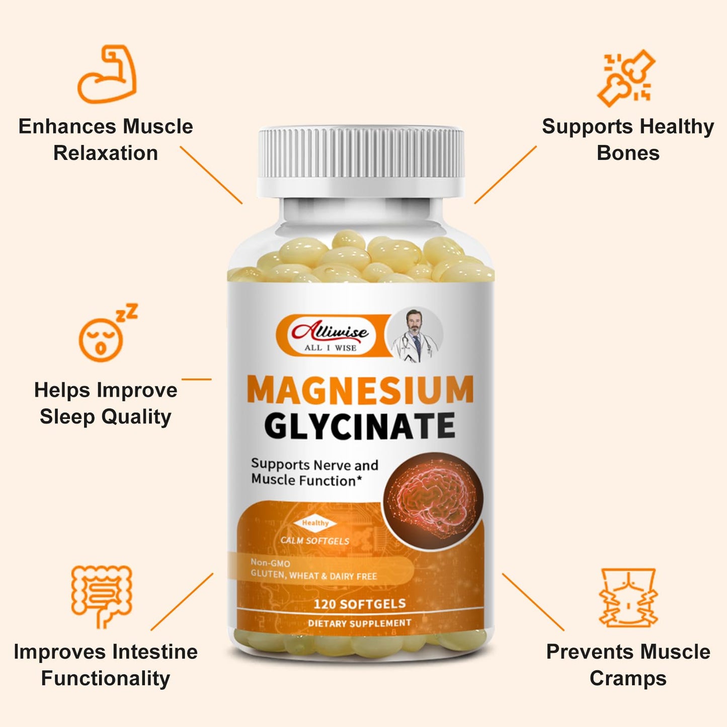 Magnesium Supplement Softgels, Easy Absorption Magnesium Glycinate 400mg with Vitamin B6,D3, High Bioavailability Magnesium for Sleep & Calm Support, Nervous, Muscle & Bone Health