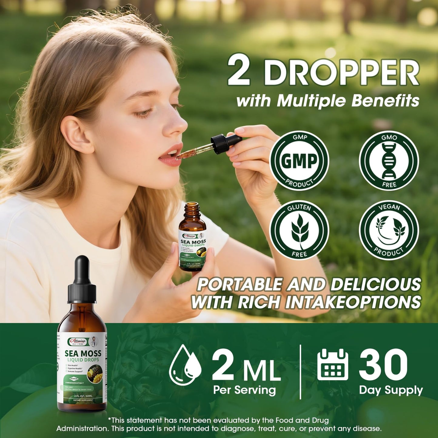 Irish Sea Moss Liquid Drops | 10-in-1 Multi-Action Gel with Hyaluronic Acid & Vitamins | Immune, Digestive, Skin, Hair & Energy Support | 2 Fl Oz