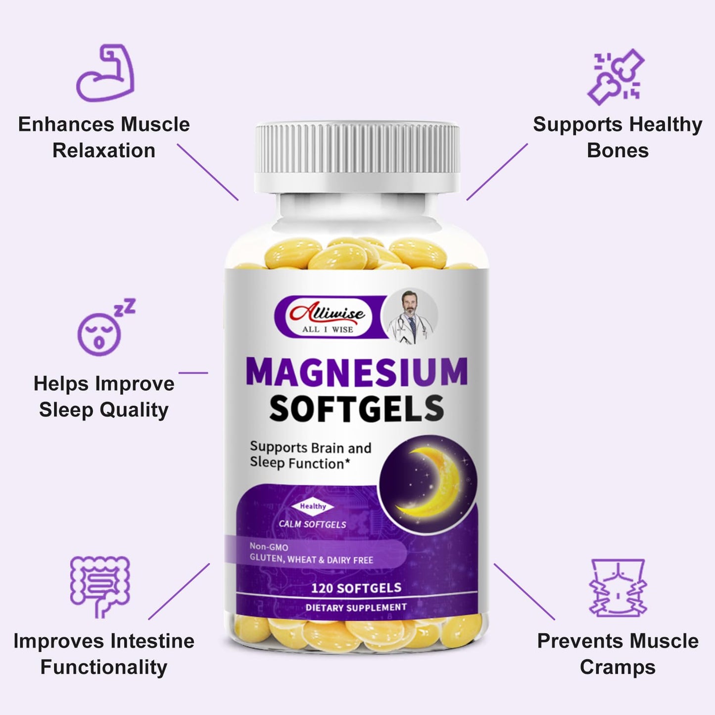 High Absorption Magnesium Glycinate 400mg Softgels Supplement, 400 mg Elemental Magnesium with 100mg Calcium - Highly Bioavailable - with Vitamin D3 & K2, for Sleep, Mood, Brain Support