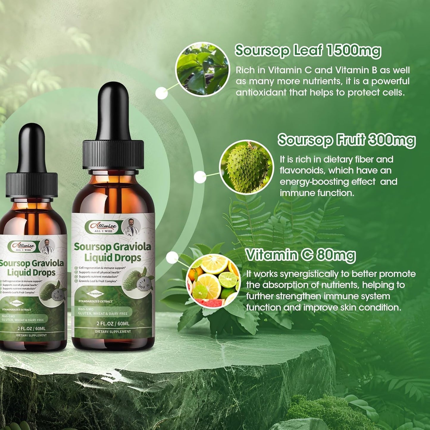 Soursop Liquid Drop for Cell regeneration & Immune support-Vegan Soursop Bitters Liquid,99% High Absorption form Soursop Leaf & Fruit Complex-4 Fl Oz