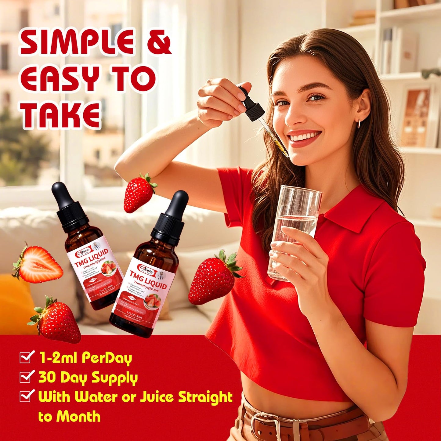 TMG Liquid Drops 1000mg - Trimethylglycine Supplement for Methylation Support, Healthy Homocysteine Levels & Cardiovascular Health - Vegan, Non-GMO, Gluten-Free, Fast Absorption (4 Fl Oz)