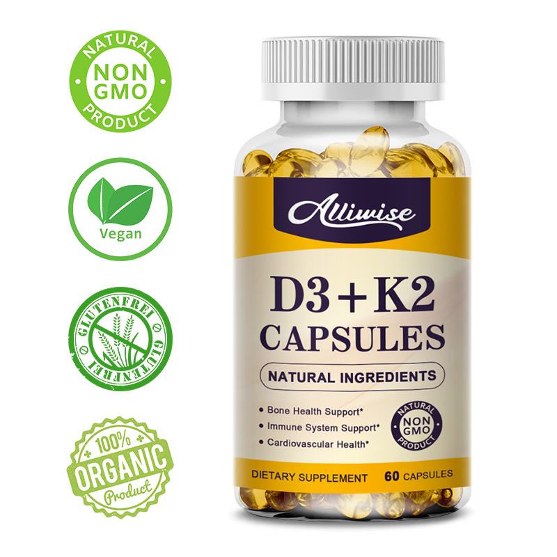Vegan Vitamin D3 + K2 Soft Gel Capsules Supports Calcium for Stronger Bones & Immune Health VC&VK Complex Dietary Supplement for Adults