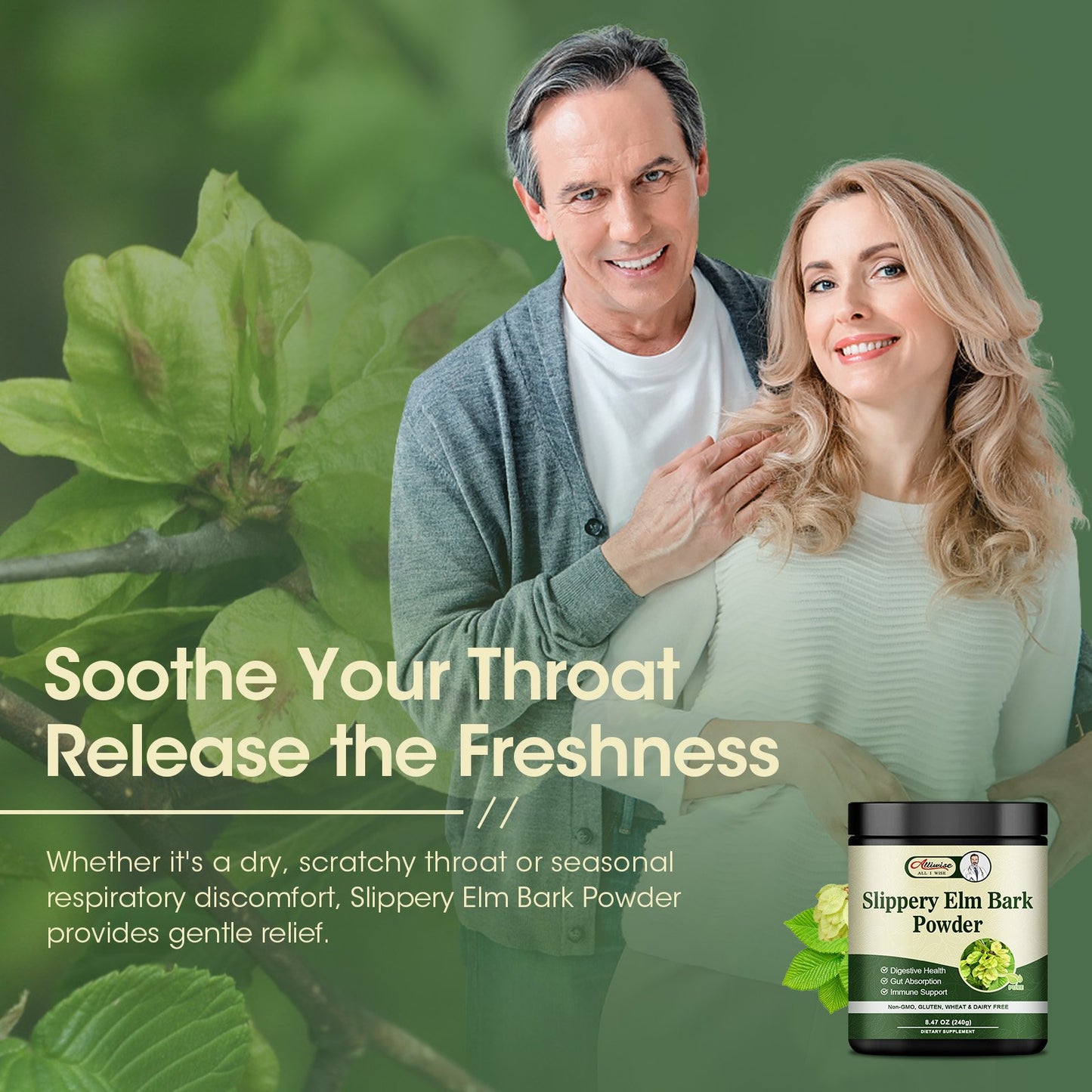 Pure Slippery Elm Powder Natural Herbal Supplement Supports Intestinal Mucous,Helps Soothe The Throat and Coughing