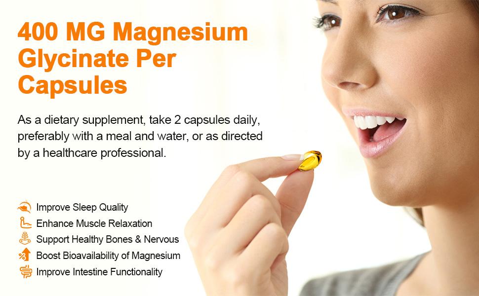 Magnesium Glycinate 400mg Mineral Capsules Sleep Mood Support