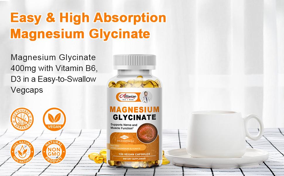 Magnesium Glycinate 400mg Mineral Capsules Sleep Mood Support