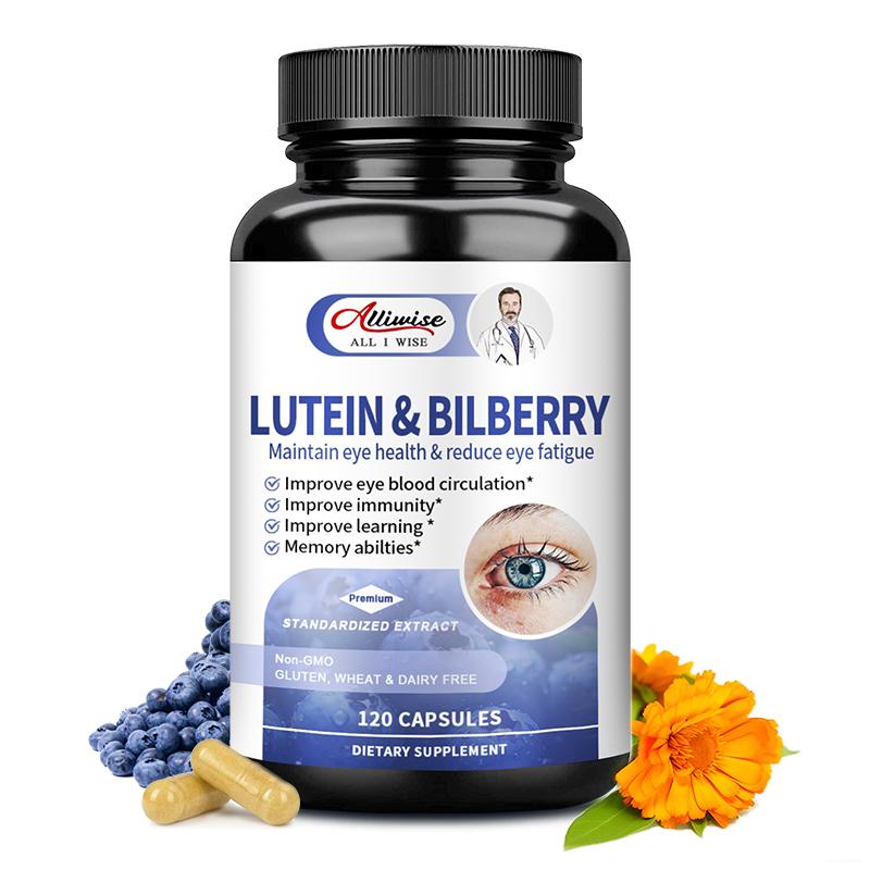 Alliwise Lutein and Zeaxanthin Bilberry Supplements Eye Health Vitamins for Eye Care Blue Light Macular, Red Eyes & Dry Eye