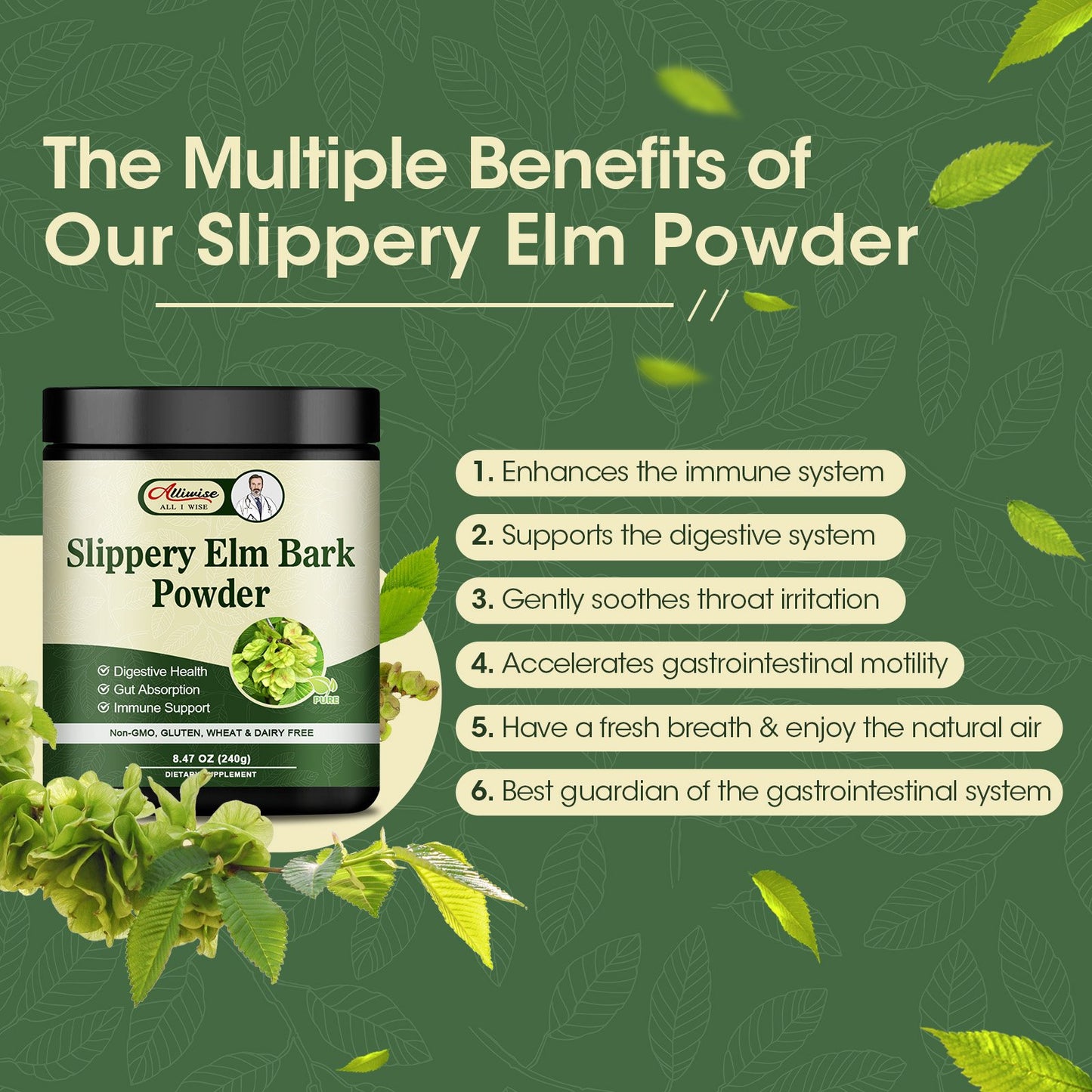 Pure Slippery Elm Powder Natural Herbal Supplement Supports Intestinal Mucous,Helps Soothe The Throat and Coughing