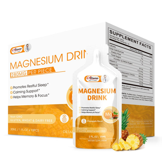 Magnesium Citrate Liquid 280mg Magnesium Drink Oral Solution with Vitamin, Zinc & Sodium Bromelain, Essential Magnesium Supplement Support Immune, Bone Health and Zzz, Pineapple Flavor, 10 Fl Oz