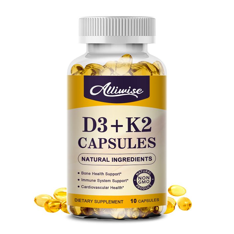 Vegan Vitamin D3 + K2 Soft Gel Capsules Supports Calcium for Stronger Bones & Immune Health VC&VK Complex Dietary Supplement for Adults