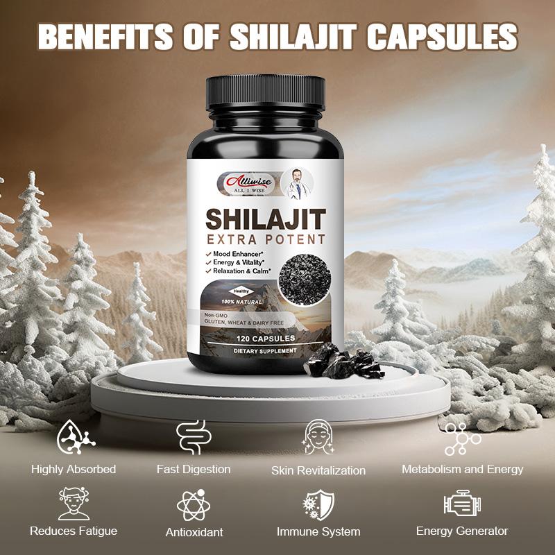 Alliwise Shilajit Supplement 400mg Enhances Athletic Performance Anti-Fatigue For Men & Women Improve Energy Levels