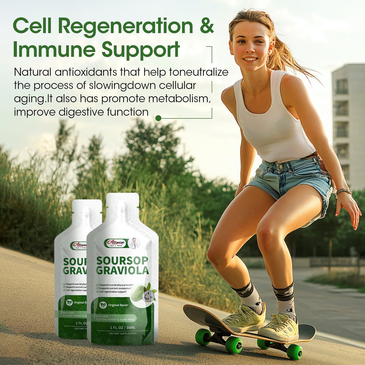 Alliwise Soursop Graviola Liquid 1800mg for Cell Support & Regeneration, Immune Boost, High Absorption Soursop Bitters Drink