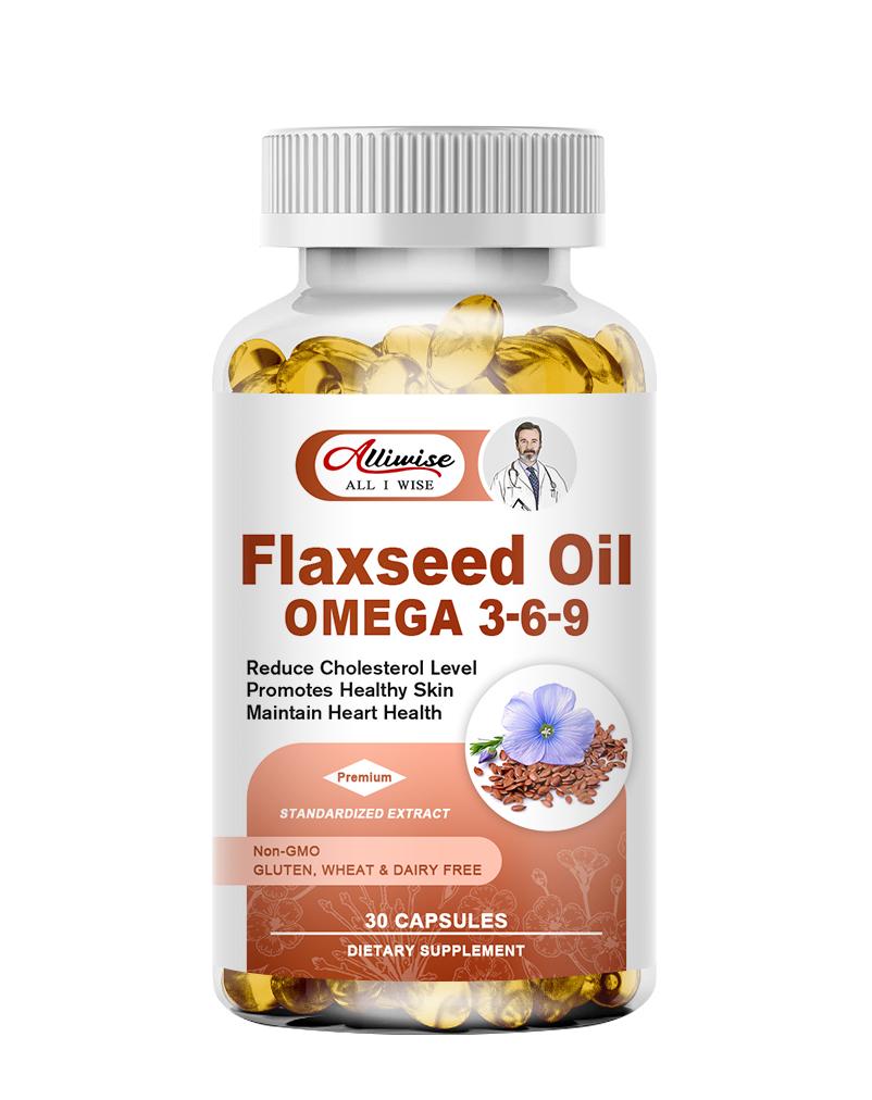 Alliwise Flaxseed Oil Softgels 1000mg Omega 3-6-9 Supplement For for Cardiovascular, Cognitive, Immune Support Healthy Hair, Skin, & Nails