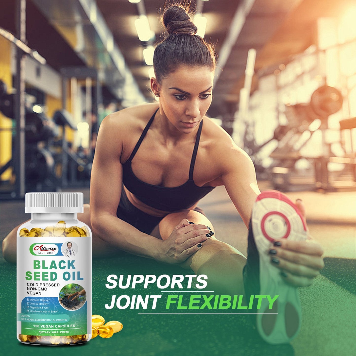 Alliwise Black Seed Oil Soft Capsules Cold Pressed Nigella Sativa Black Cumin Seed Oil, Supports Immune System&Cardiovascular Health, Digestive Health,Joint & Skin Health