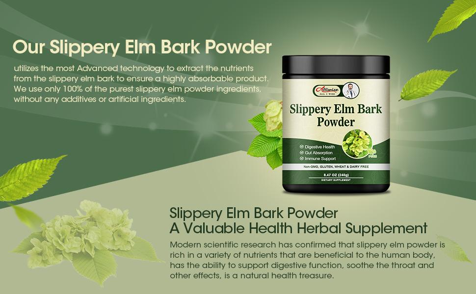 Pure Slippery Elm Powder Natural Herbal Supplement Supports Intestinal Mucous,Helps Soothe The Throat and Coughing