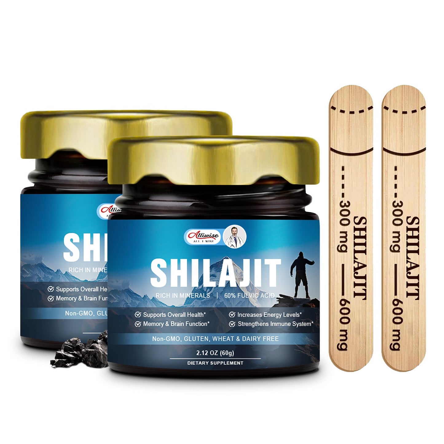 Alliwise 60g Original Shilajit Pure Himalayan Shilajit Resin with Fulvic Acid & 85+ Trace Minerals Complex for Energy & Immune Support