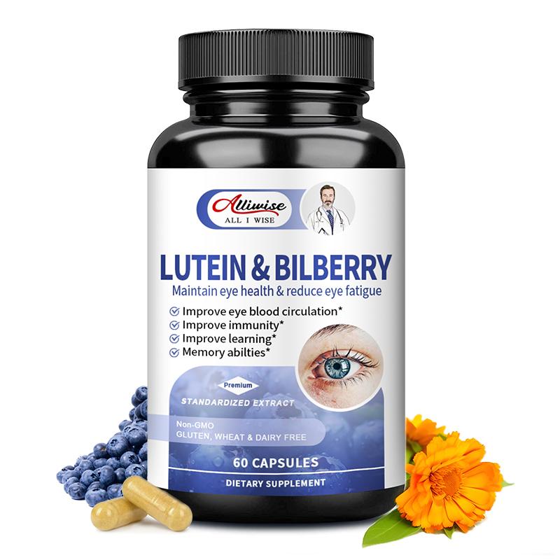 Alliwise Lutein and Zeaxanthin Bilberry Supplements Eye Health Vitamins for Eye Care Blue Light Macular, Red Eyes & Dry Eye