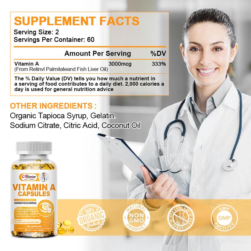 Alliwise Vitamin A 10,000 IU from Cod Liver Oil Supports Vision and Cellular Health,Healthy Growth & Reproduction, Immune, & Skin Health